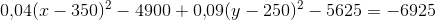 0{,}04(x-350)^2-4900+0{,}09(y-250)^2-5625=-6925