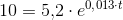 10=5{,}2\cdot e^{0{,}013\cdot t}
