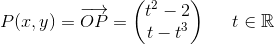P(x,y)=\overrightarrow{OP}=\begin{pmatrix} t^2-2\\ t-t^3 \end{pmatrix}\; \; \; \; \; t\in\mathbb{R}