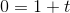 0=1+t