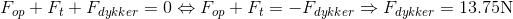 F_{op}+F_{t}+F_{dykker}=0\Leftrightarrow F_{op}+F_{t}=-F_{dykker}\Rightarrow F_{dykker}=13.75\mathrm{N}