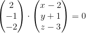 \begin{pmatrix} 2\\-1 \\ -2 \end{pmatrix}\cdot\begin{pmatrix} x-2\\y+1 \\ z-3 \end{pmatrix}=0
