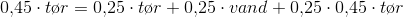 0{,}45\cdot t\o r=0{,}25\cdot t\o r+0{,}25\cdot vand +0{,}25\cdot0{,}45\cdot t\o r
