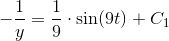 -\frac{1}{y}=\frac{1}{9}\cdot \sin(9t)+C_1