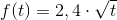 f(t)=2,4\cdot \sqrt{t}