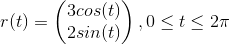 r(t)=\begin{pmatrix} 3cos(t)\\ 2sin(t) \end{pmatrix} , 0\leq t\leq 2\pi