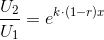 \frac{U_2}{U_1}=e^{k\cdot (1-r)x}