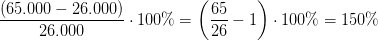 \frac{\left ( 65.000-26.000 \right )}{26.000}\cdot 100\%=\left ( \frac{65}{26}-1 \right )\cdot 100\%=150\%