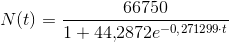 N(t)=\frac{66750}{1+44{,}2872e^{-0{,}271299 \cdot t} }