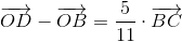 \overrightarrow{OD}- \overrightarrow{OB}=\frac{5}{11}\cdot \overrightarrow{BC}