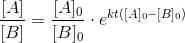\frac{[A]}{[B]}=\frac{[A]_0}{[B]_0}\cdot e^{kt([A]_0-[B]_0)}