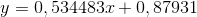 y=0,534483x+0,87931