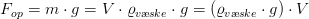 F_{op}=m\cdot g=V\cdot \varrho _{v \ae ske}\cdot g=\left ( \varrho _{v \ae ske}\cdot g \right )\cdot V