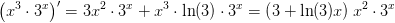 \left (x^3\cdot 3^x \right ){}'=3x^2\cdot 3^x+x^3\cdot \ln(3)\cdot 3^x=\left (3+\ln(3)x \right )x^2\cdot 3^x
