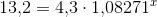 13{,}2=4{,}3\cdot 1{,}08271^x