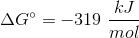 \Delta G^\circ = -319~\frac{kJ}{mol}