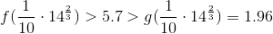 f(\frac{1}{10}\cdot 14^{\frac{2}{3}})>5.7>g(\frac{1}{10}\cdot 14^{\frac{2}{3}})=1.96