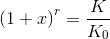 \left ( 1+x\right )^r=\frac{K}{K_0}