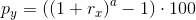 p_y=\left (\left ( 1+r_x \right )^a-1 \right )\cdot 100