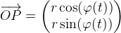\overrightarrow{OP}=\begin{pmatrix} r\cos(\varphi (t))\\ r\sin(\varphi (t)) \end{pmatrix}
