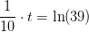 \frac{1}{10}\cdot t=\ln(39)