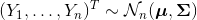 (Y_1,\ldots, Y_n)^T \sim \mathcal N_n(\boldsymbol \mu, \boldsymbol \Sigma)
