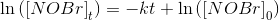 \ln\left (\left [ NOBr \right ]_t \right )=-kt+\ln\left (\left [ NOBr \right ]_0 \right )
