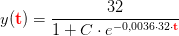 y(\mathbf {\color{Red} t})=\frac{32}{1+C\cdot e^{-0,0036\cdot 32\cdot \mathbf{\color{Red} t}}}