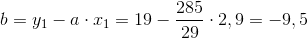 b=y_1-a\cdot x_1=19-\frac{285}{29}\cdot 2,9=-9,5