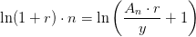 \ln(1+r)\cdot n=\ln\left (\frac{A_n\cdot r}{y}+1 \right )