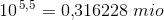 10^{\, 5,5}=0{,}316228\; mio