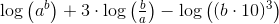 \log\left(a^b \right )+3\cdot\log\left(\tfrac{b}{a} \right )-\log\left( (b\cdot 10)^3\right )