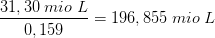 \frac{31,30\; mio\; L}{0,159}=196,855 \; mio\; L