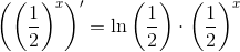 \left ( \left (\frac{1}{2} \right ) ^x \right ){}'=\ln\left ( \frac{1}{2} \right )\cdot \left ( \frac{1}{2} \right )^x