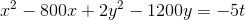 x^2-800x+2y^2-1200y=-5t