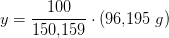 y=\frac{100}{150{,}159}\cdot (96{,}195\; g)