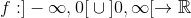 f:]-\infty,0[\hspace{1mm}\cup\hspace{1mm}]0,\infty[\rightarrow \mathbb{R}