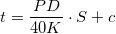 \small t=\frac{PD}{40K}\cdot S+c