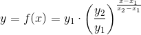 y=f(x)=y_{1}\cdot \left ( \frac{y_{2}}{y_{1}} \right )^{\frac{x-x_{1}}{x_{2}-x_{1}}}