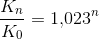 \frac{K_n}{K_0}= 1{,}023^n