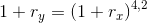 1+r_y=\left ( 1+r_x \right )^{4,2}