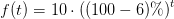 f(t)=10\cdot \left ( (100-6)\% \right )^t