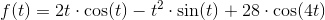 f(t)=2t\cdot \cos(t)-t^2\cdot \sin(t)+28\cdot \cos(4t)