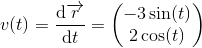 v(t)=\frac{\mathrm{d}\overrightarrow{r} }{\mathrm{d} t}=\begin{pmatrix} -3\sin(t)\\ 2\cos(t) \end{pmatrix}