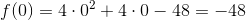 f(0)=4\cdot 0^2+4\cdot 0-48=-48